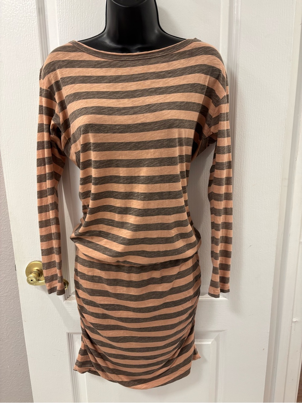 Sundry Striped Long-Sleeve Bodycon Blouson Dress Ruched Hips size S
